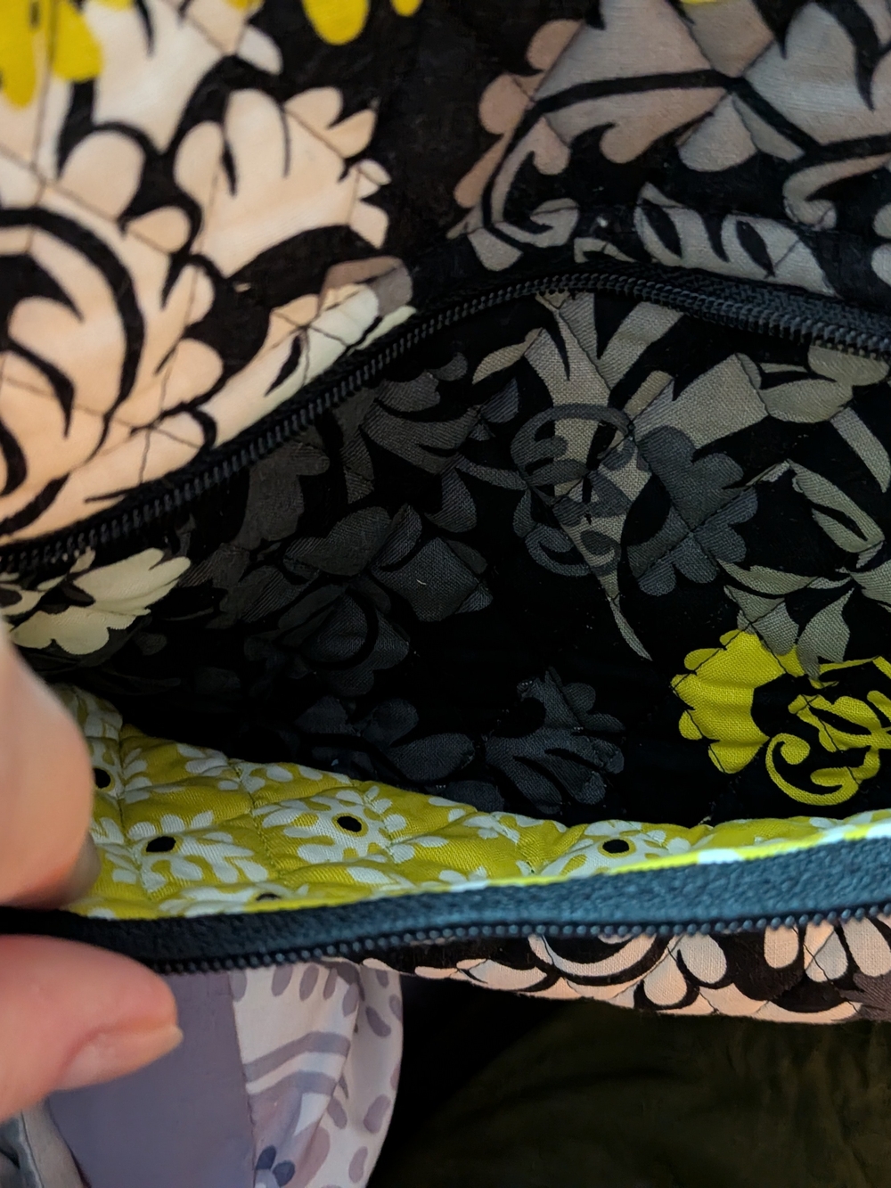 Vera Bradley Quilted Shoulder Bag - Black, White & Yellow Accents - Picture 2 of 10